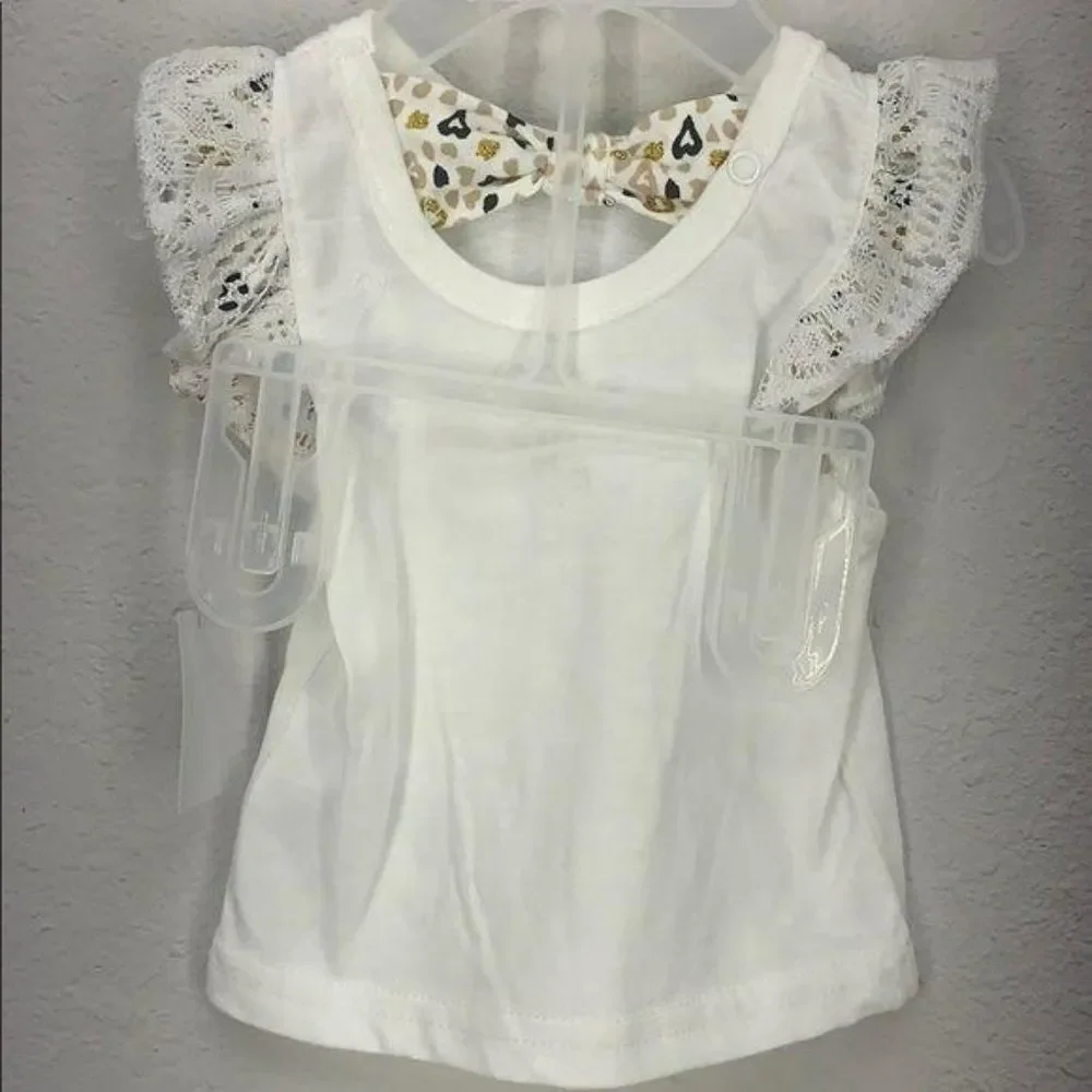DDG Darling 0-3 Months Cat Ruffled white animal‎ print Two Piece Set